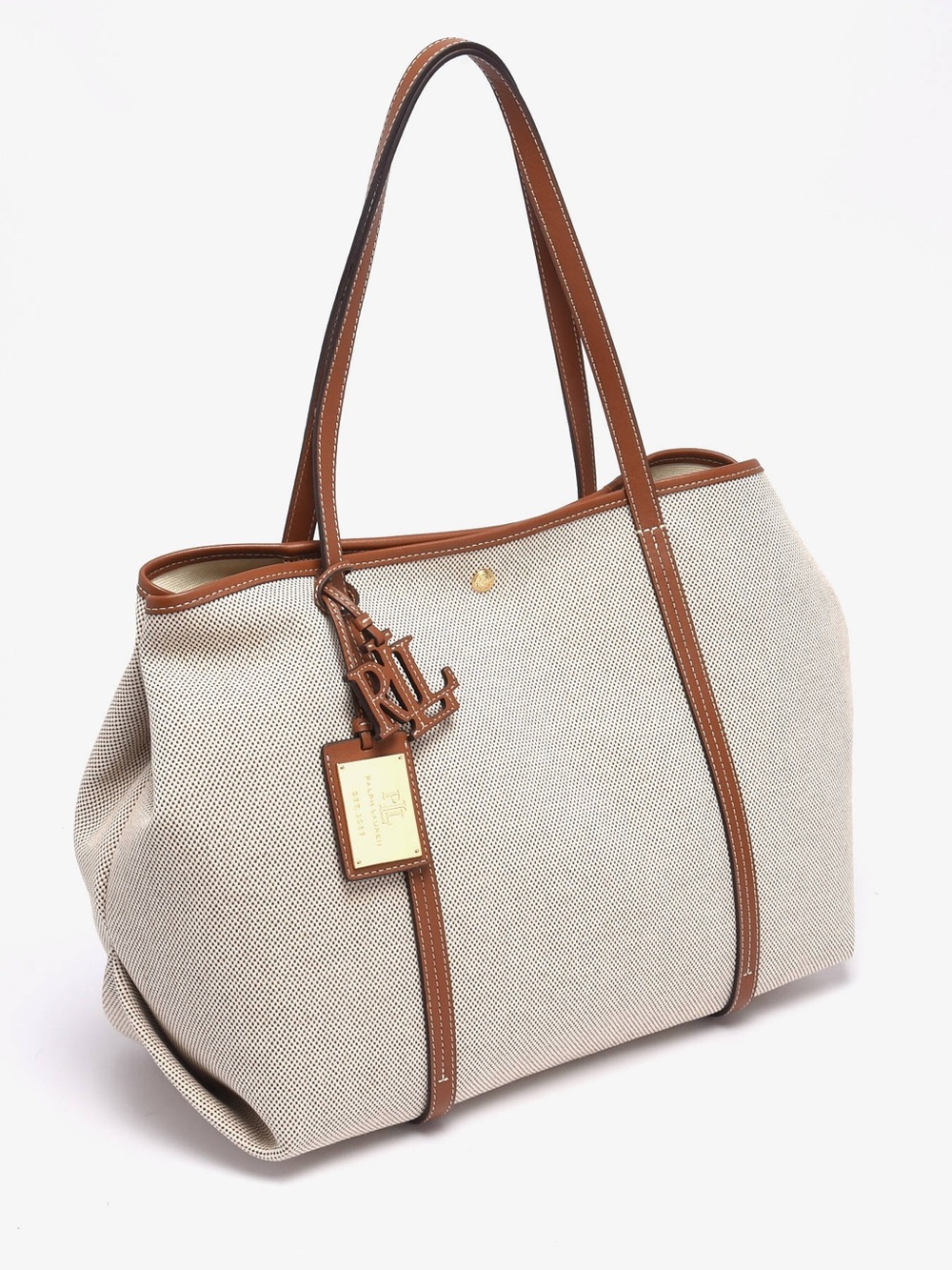 Ralph Lauren Natural Canvas Tote with Brown Leather Trim